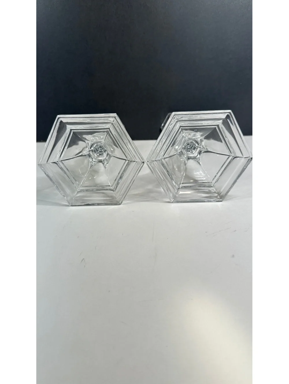 Lead Crystal 8” Lead Crystal Glass Candle Holders Hexagon Base